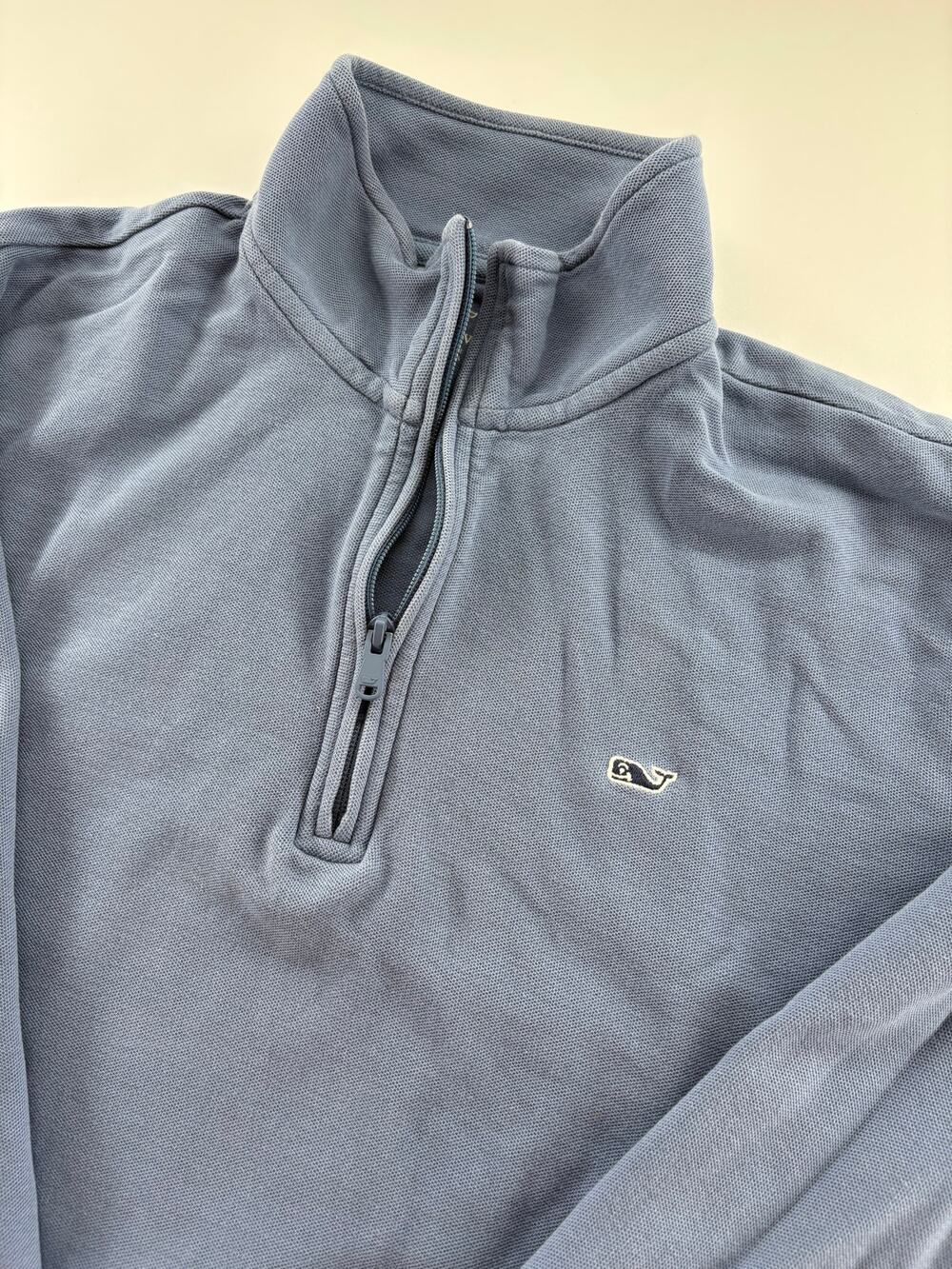 Vineyard Vines Men's L Quarter Zip Pullover Slate Blue Pique Whale